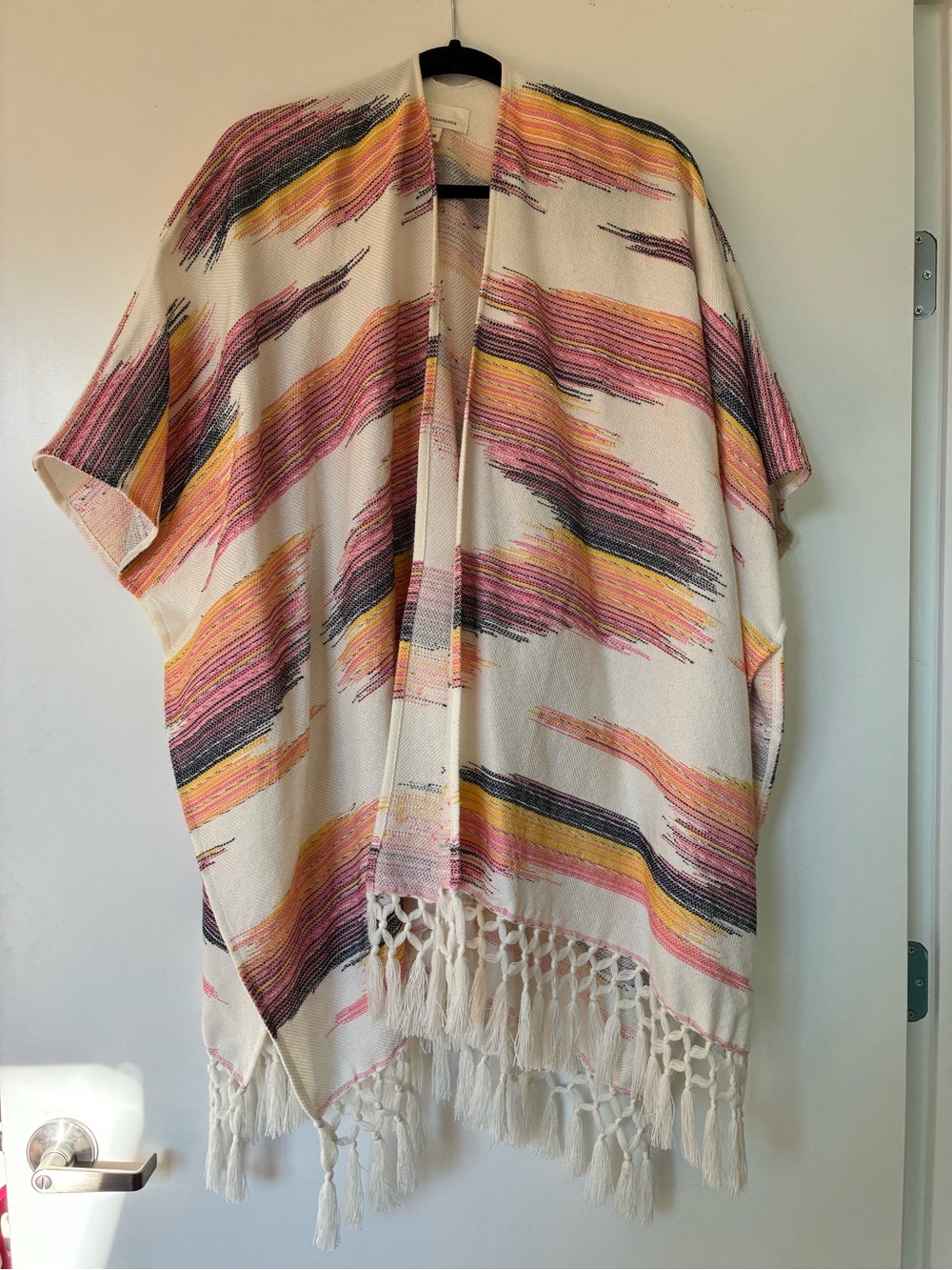 Anthropologie Cream Tunic with Pink, Yellow & Black Brushstroke Stripes